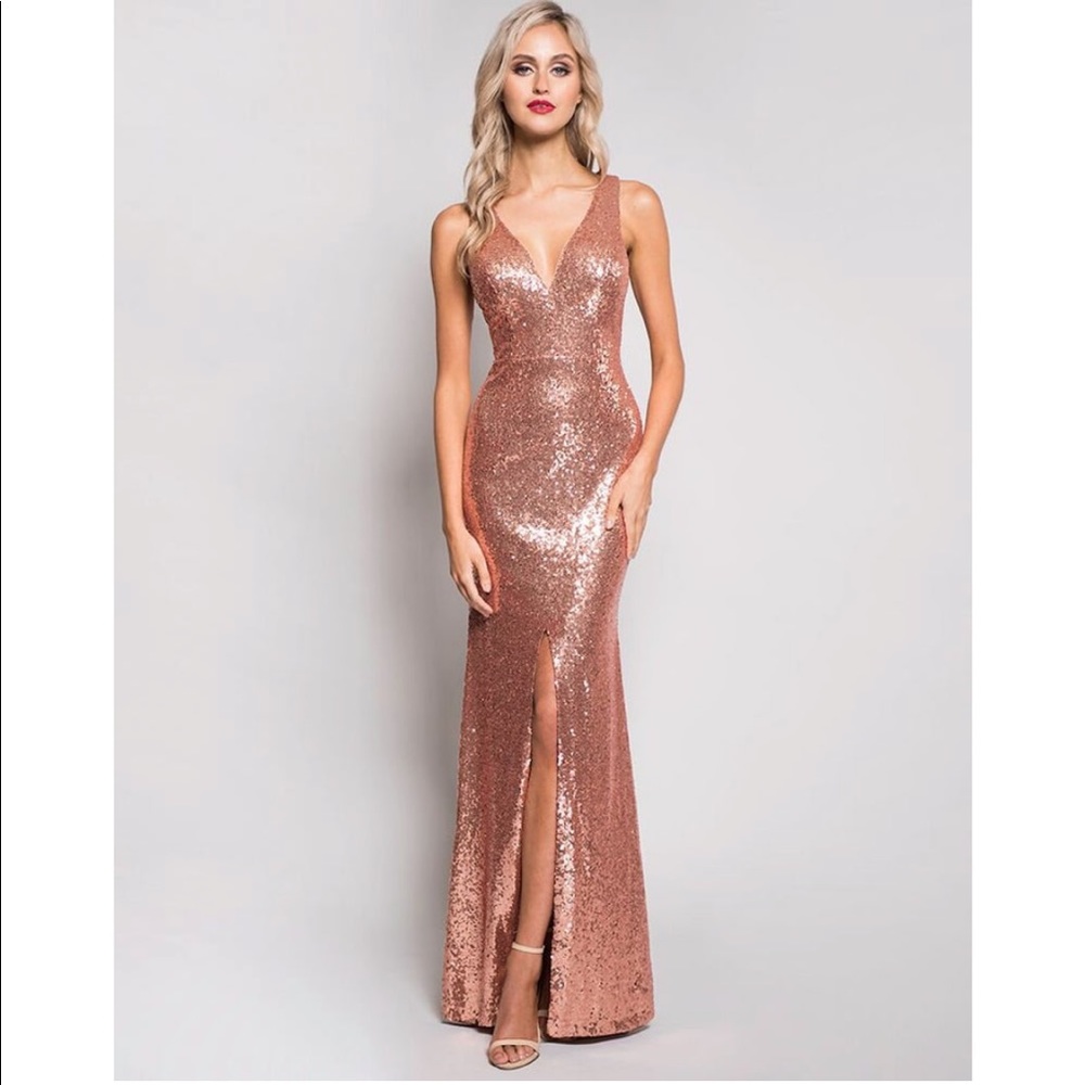 Wallis Sequin Low V-Neck Gown